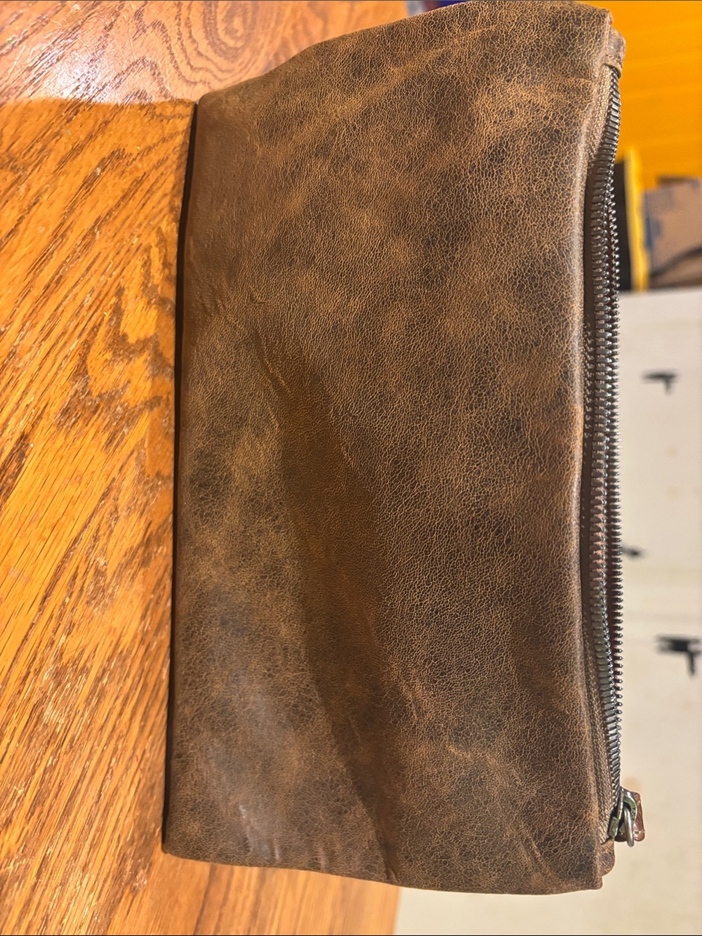 Rough & Tumble Brown Leather Clutch with cider lining